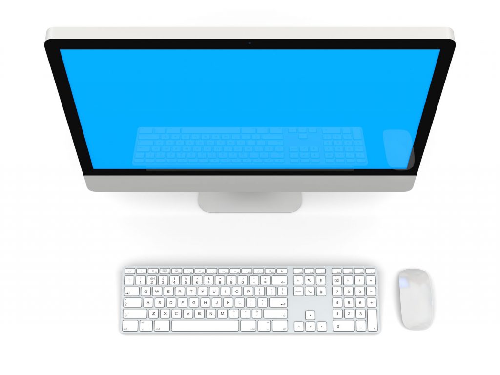 Aerial image of desktop computer keyboard and mouse