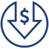 Reduce Costs Icon depicting reduced costs in navy blue